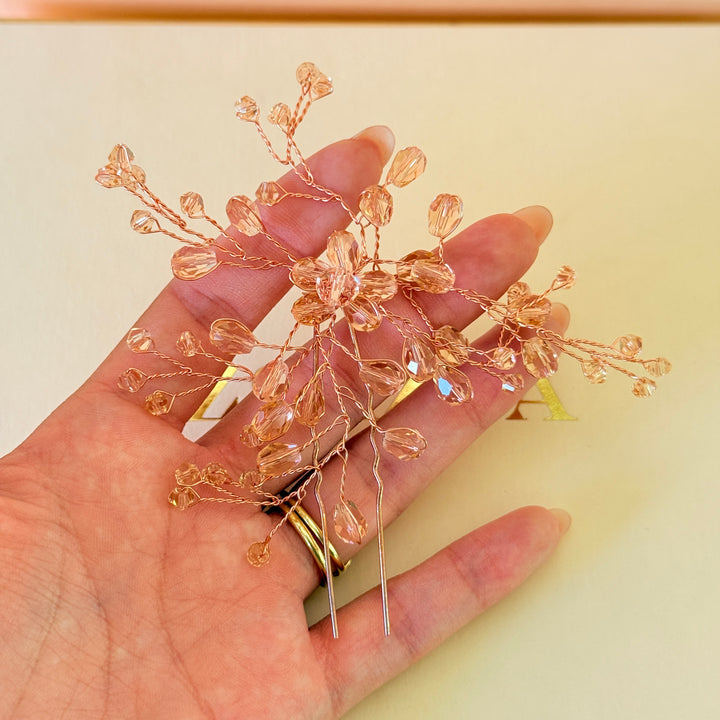 Beads peach handmade rose gold hair pin