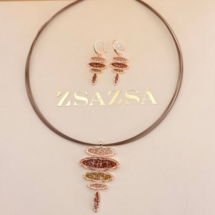 Brown and champagne texture enamel rose gold plated set