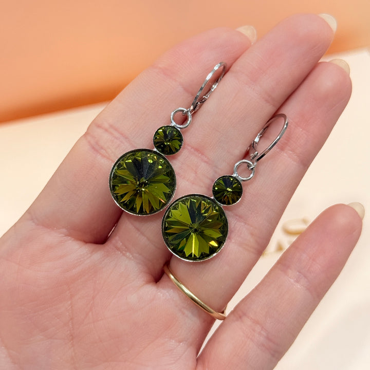 Olive green Swarovski crystals silver set