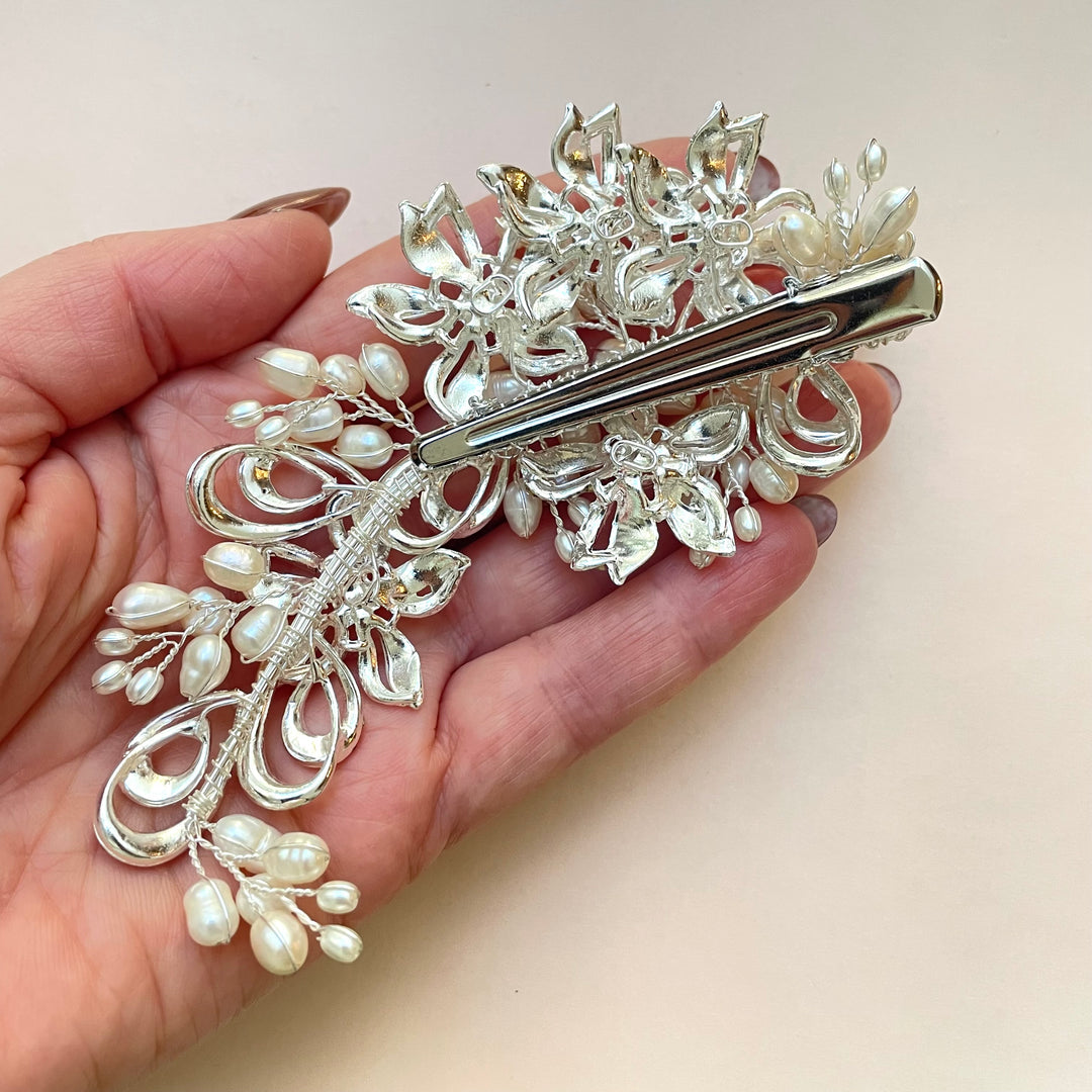 Silver and Fresh water pearl comb clip