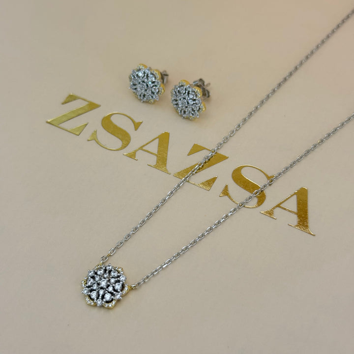 Flower sterling silver zircone pendant set