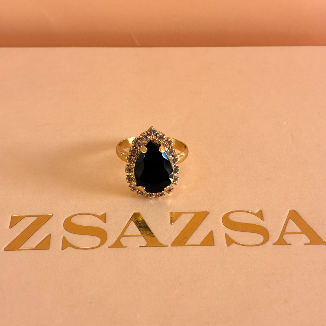 Teardrop Black Preciosa crystals gold plated set