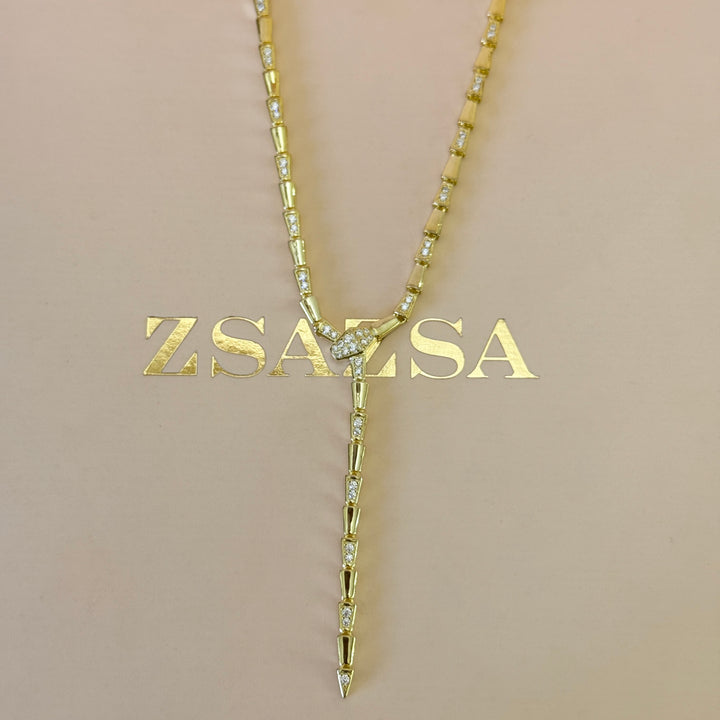 Zircone snake gold plated sterling silver necklace