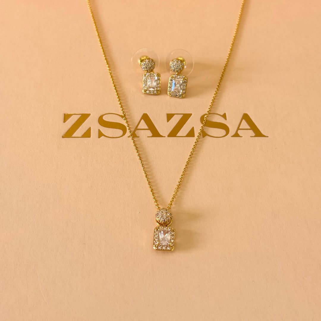 Dainty rectangular zircone gold plated set