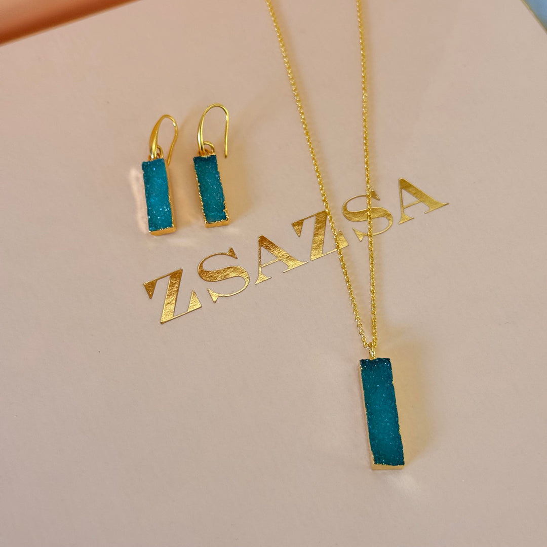 Green Agathe gold plated pendant set