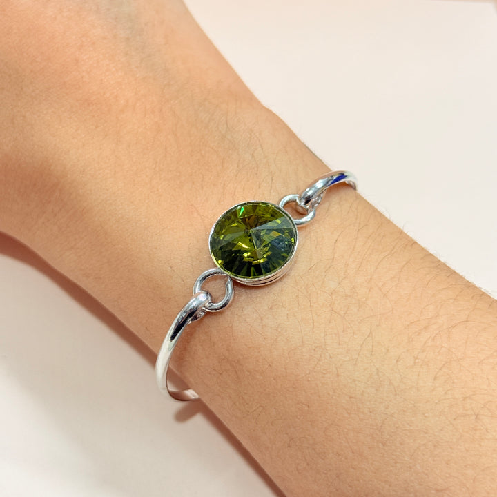 Olive green Swarovski crystals silver set