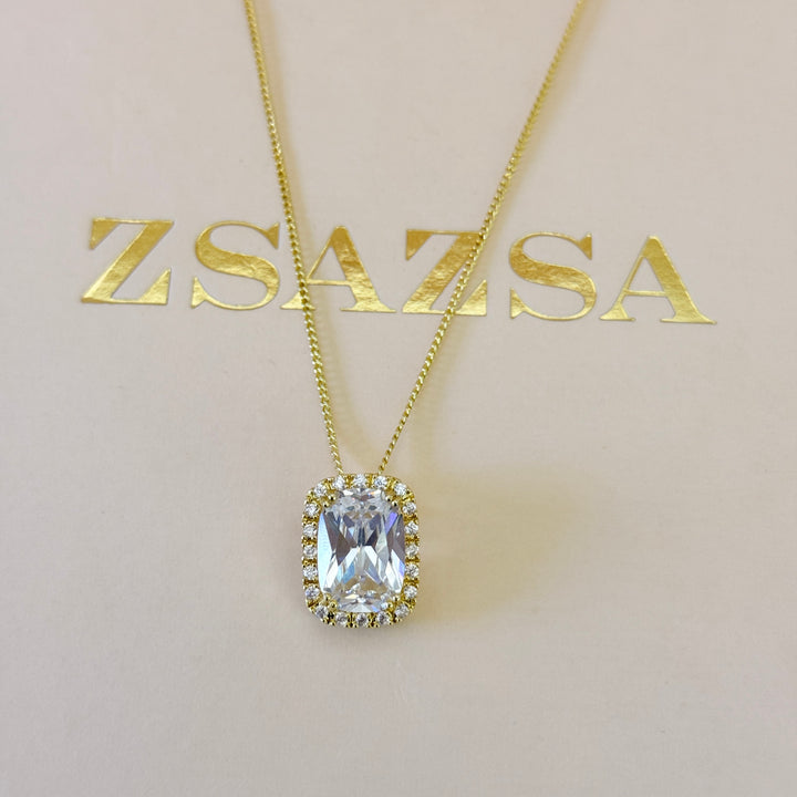Rectangular zircone gold plated pendant set