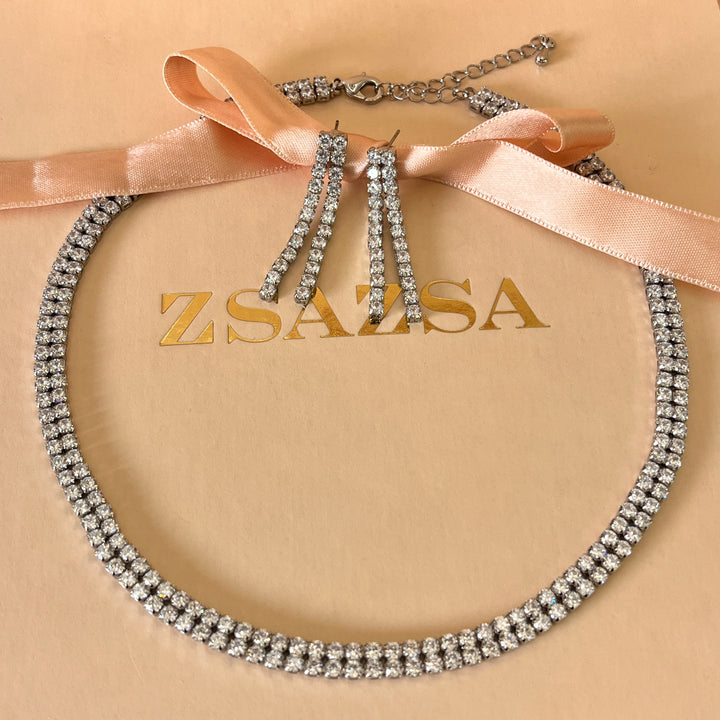 Double tennis zircone white gold plated set