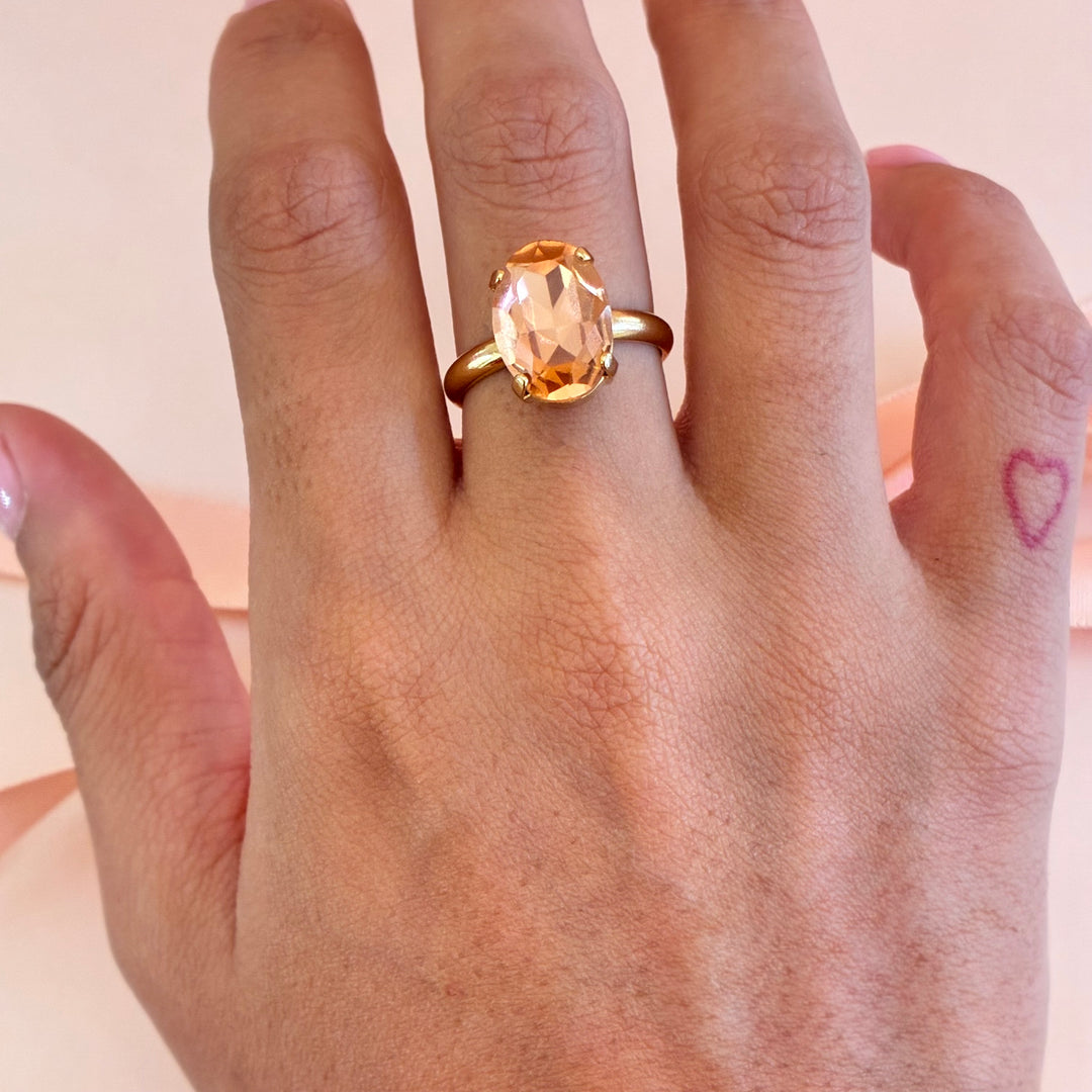 Oval peach preciosa crystals gold plated ring