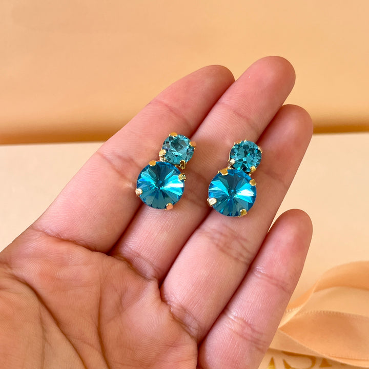 Turquoise double Swarovski crystals studs