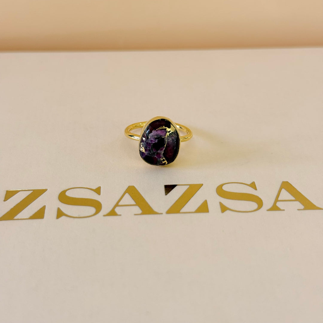 Purple natural stone earrings and ring