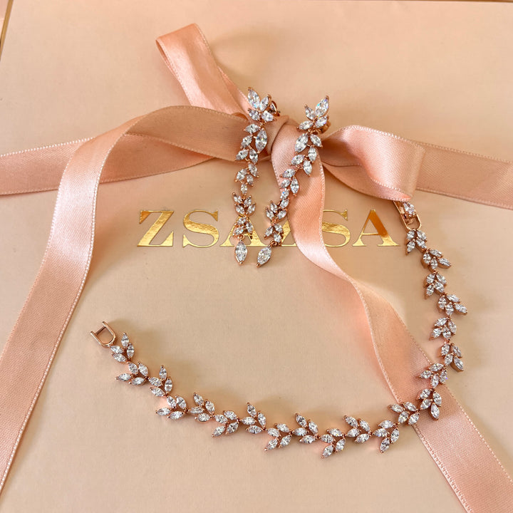 Marquise zircone rose gold plated earrings and bracelet