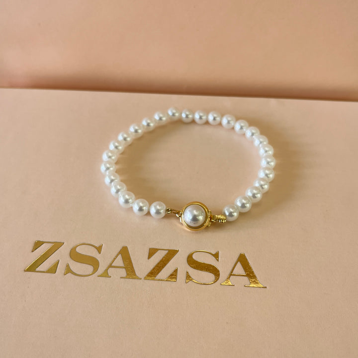 White Mallorca pearls gold plated bracelet