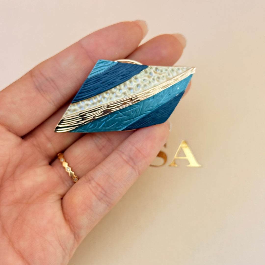 Mixed texture blue enamel rose gold plated set