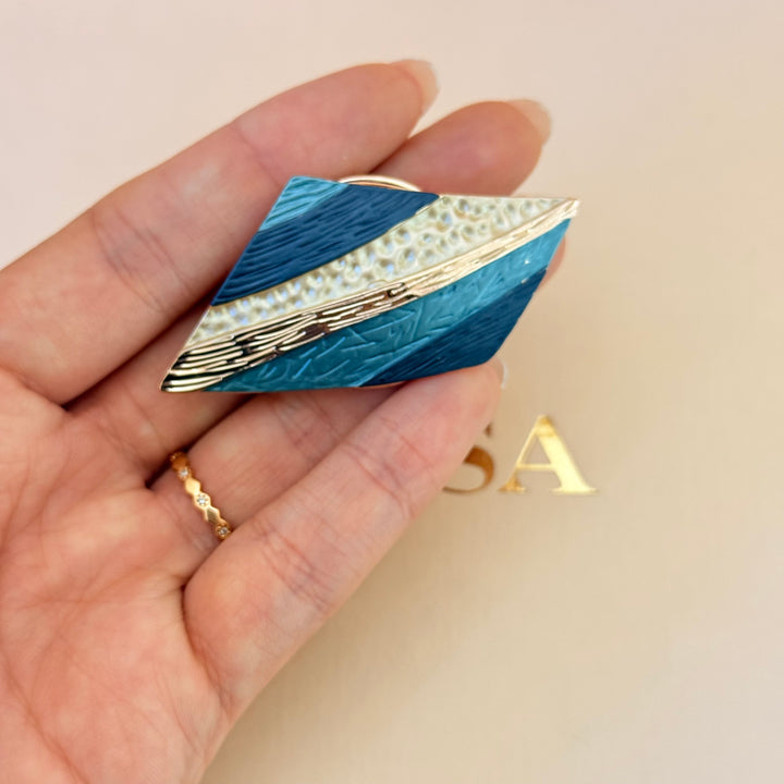 Mixed texture blue enamel rose gold plated set