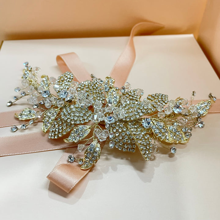 Gold leaves and crystals headpiece