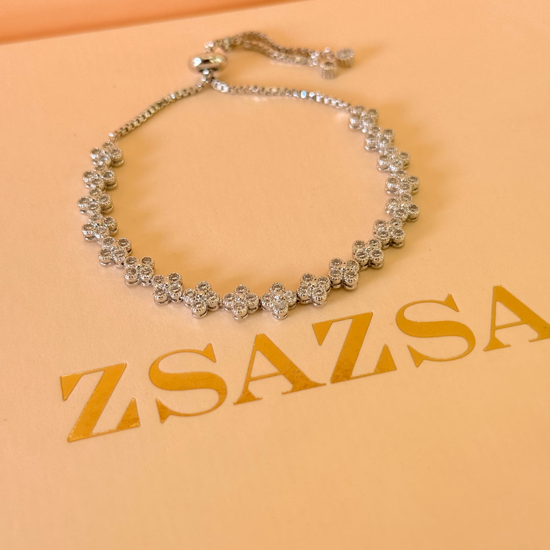 Small flowers zircone silver adjustable bracelet