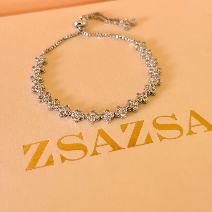 Small flowers zircone silver adjustable bracelet