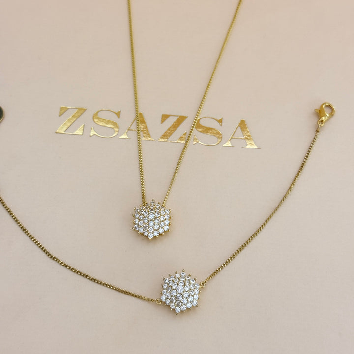 Zircone flower gold plated pendant & bracelet