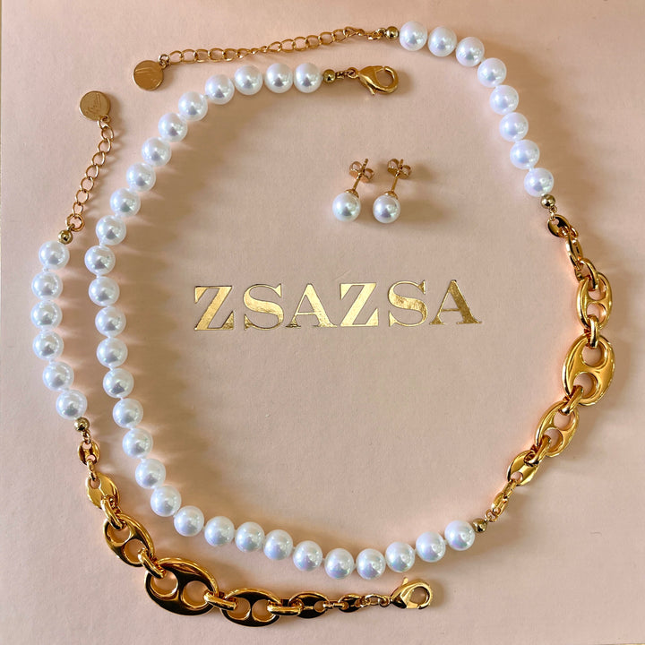 White Mallorca Pearls gold plated set