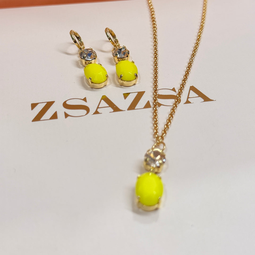 Oval and round champagne and yellow preciosa crystals pendant set