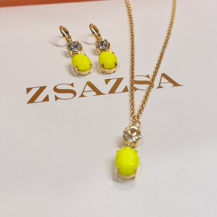 Oval and round champagne and yellow preciosa crystals pendant set