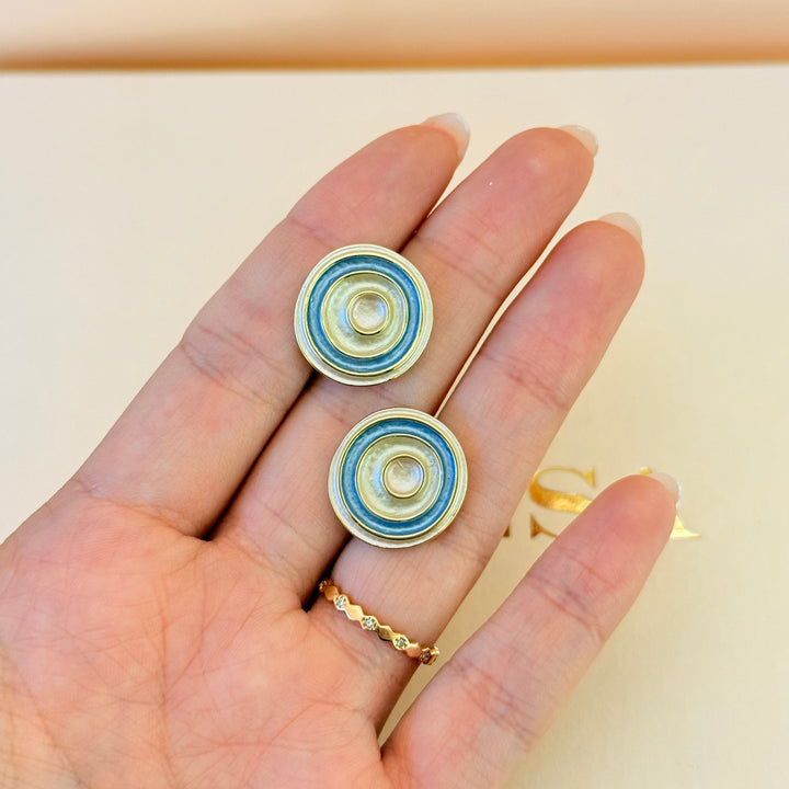 Spiral blue and cream enamel gold plated set
