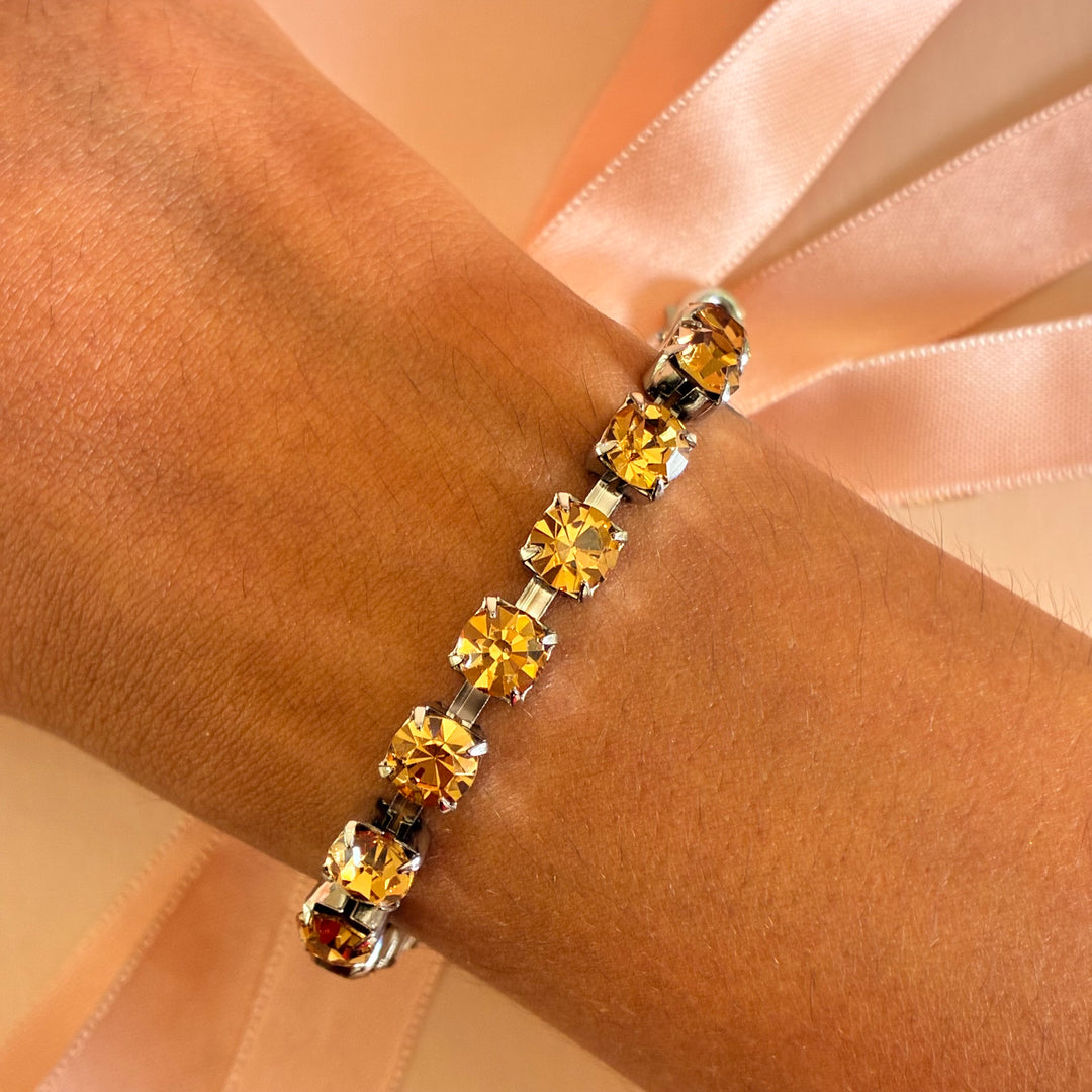 Bronze Swarovski crystals silver bracelet