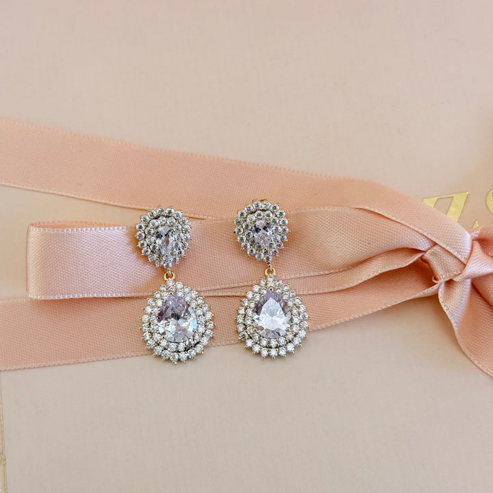 Double teardrop zircone gold plated earrings