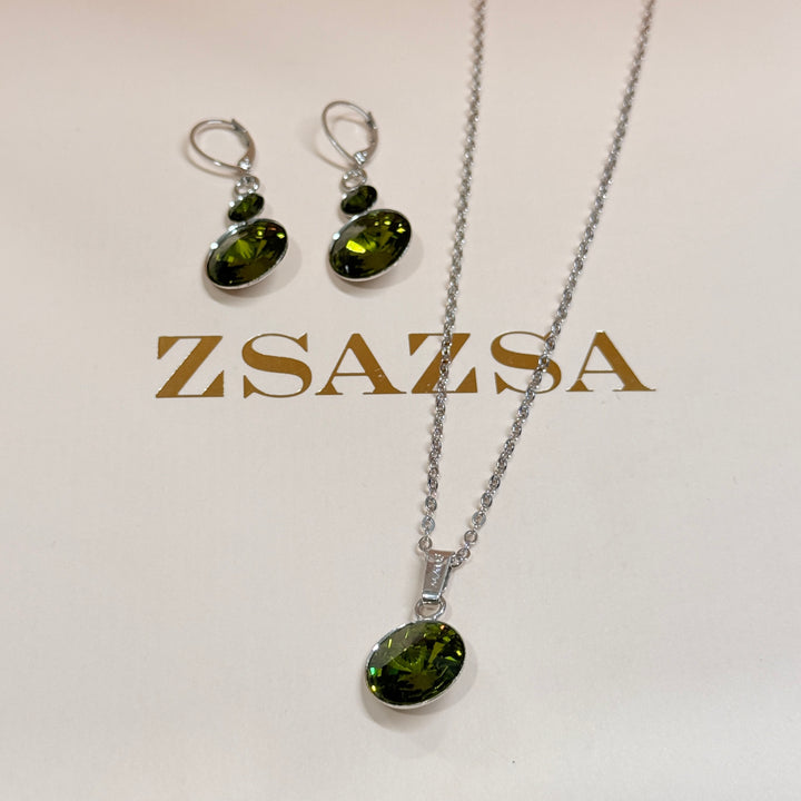 Olive green Swarovski crystals silver set