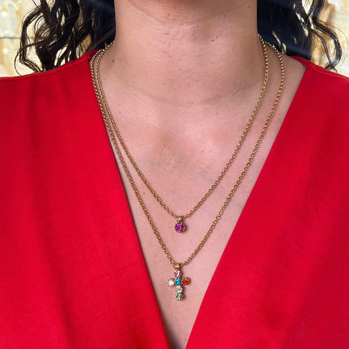Multicolour Swarovski crystals and double chain necklace