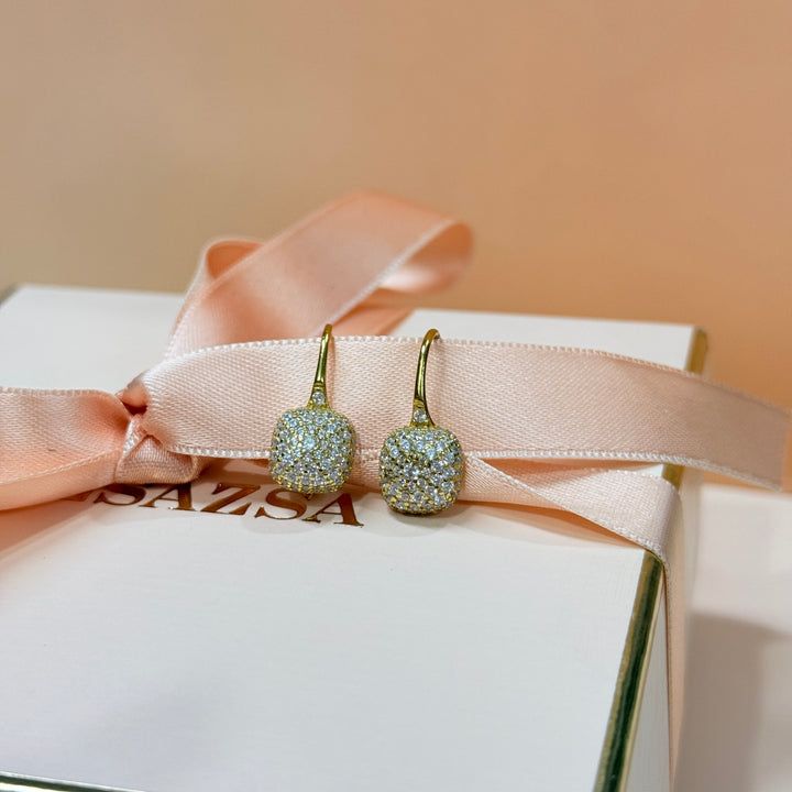 Square zircone sterling silver gold plated hooks