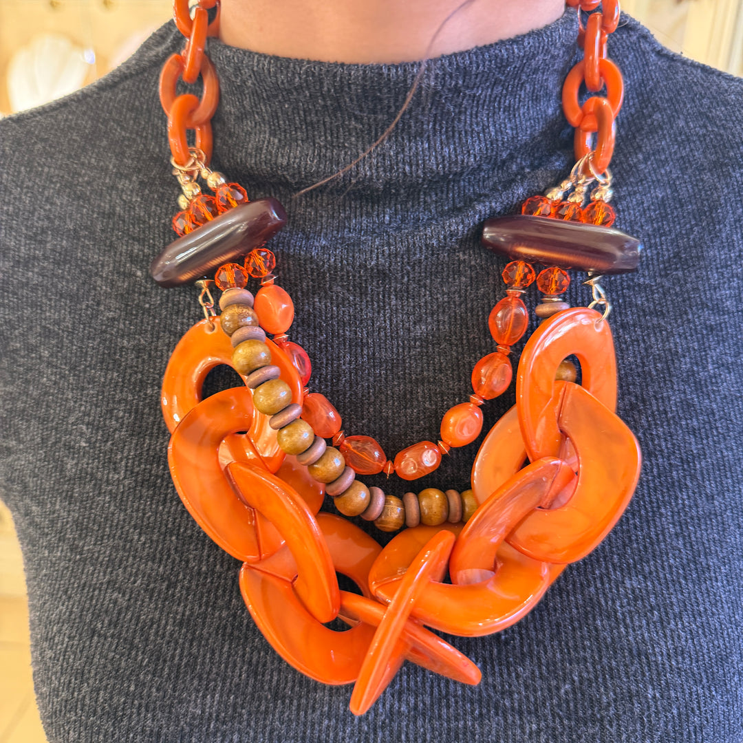 Statement orange and brown gold plated set