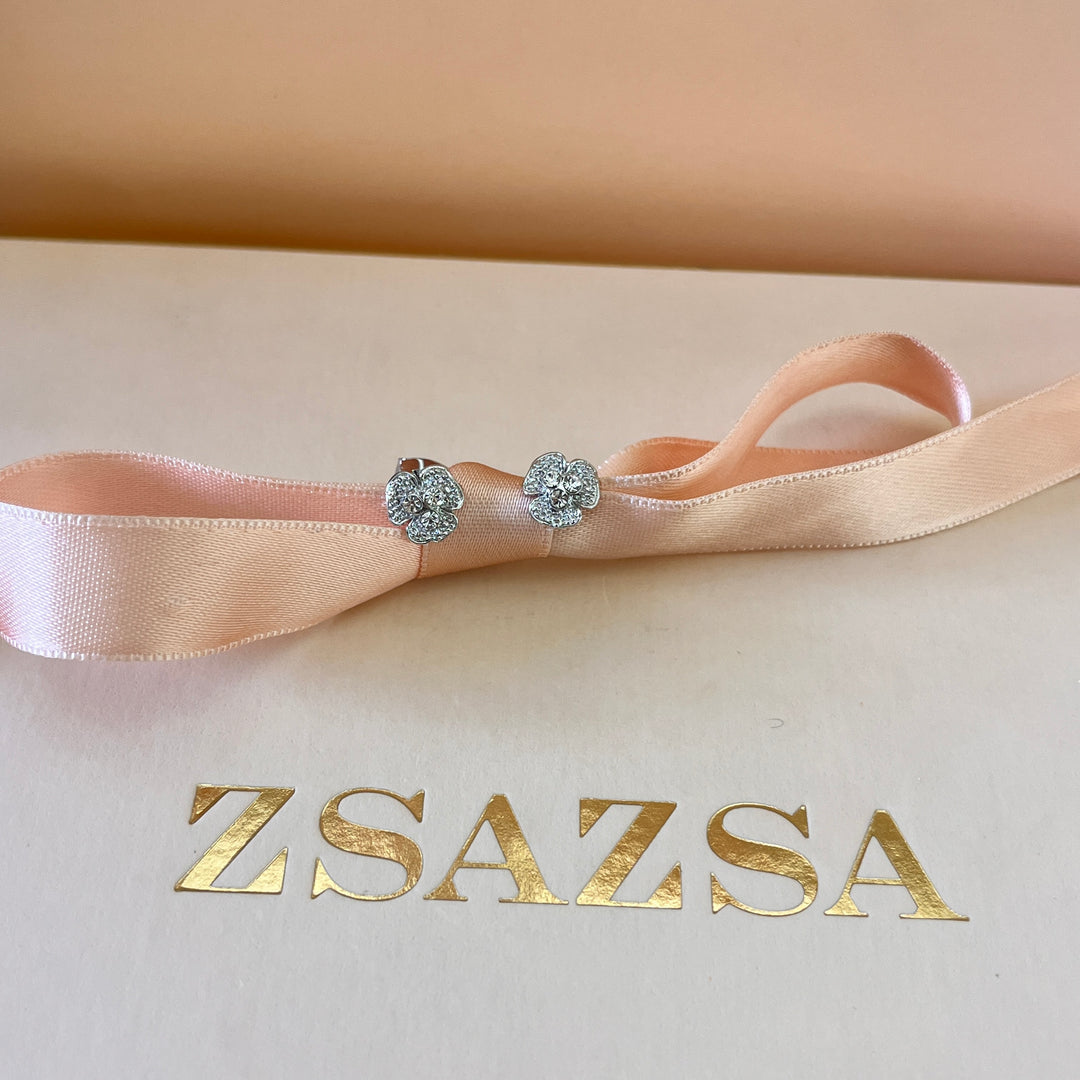 Swarovski crystals roses white gold plated set