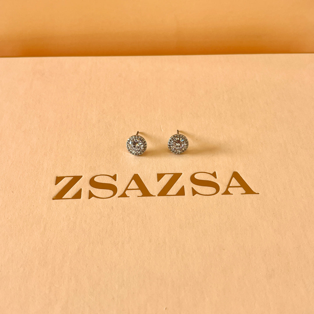 Round zircone white gold plated earrings