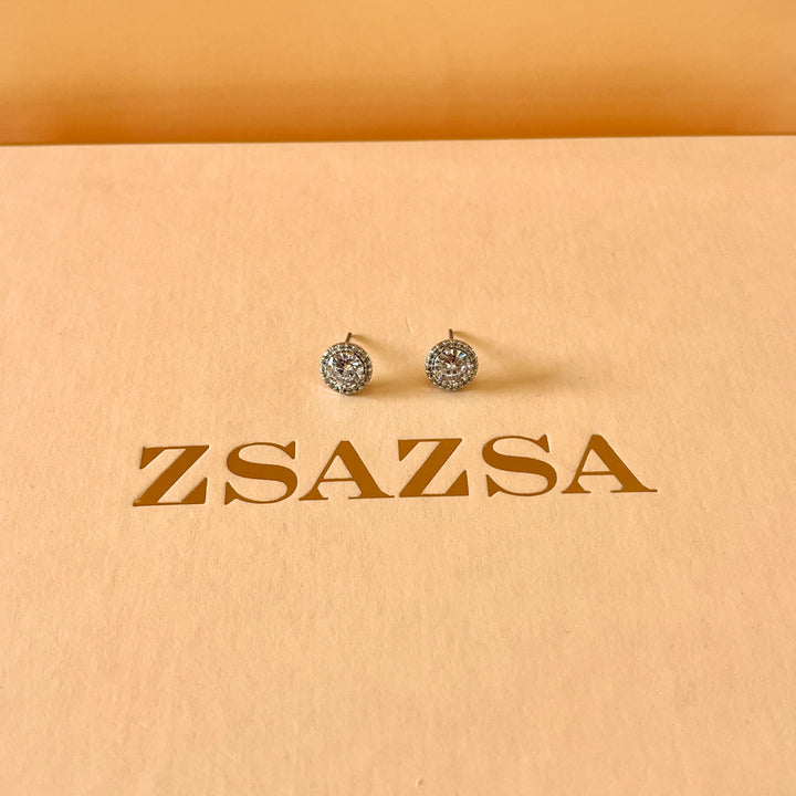 Round zircone white gold plated earrings