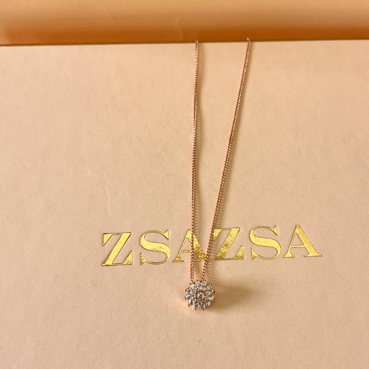 zircone rose gold plated flower necklace