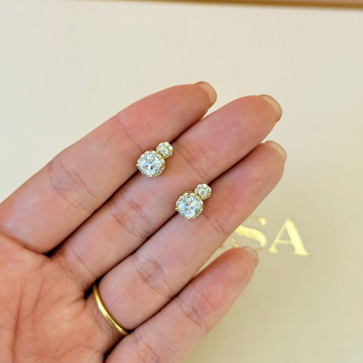 Square and round zircone sterling silver gold plated studs