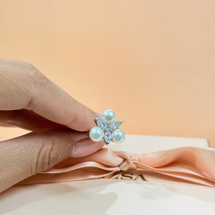 Zircone & pearl silver plated hair pin