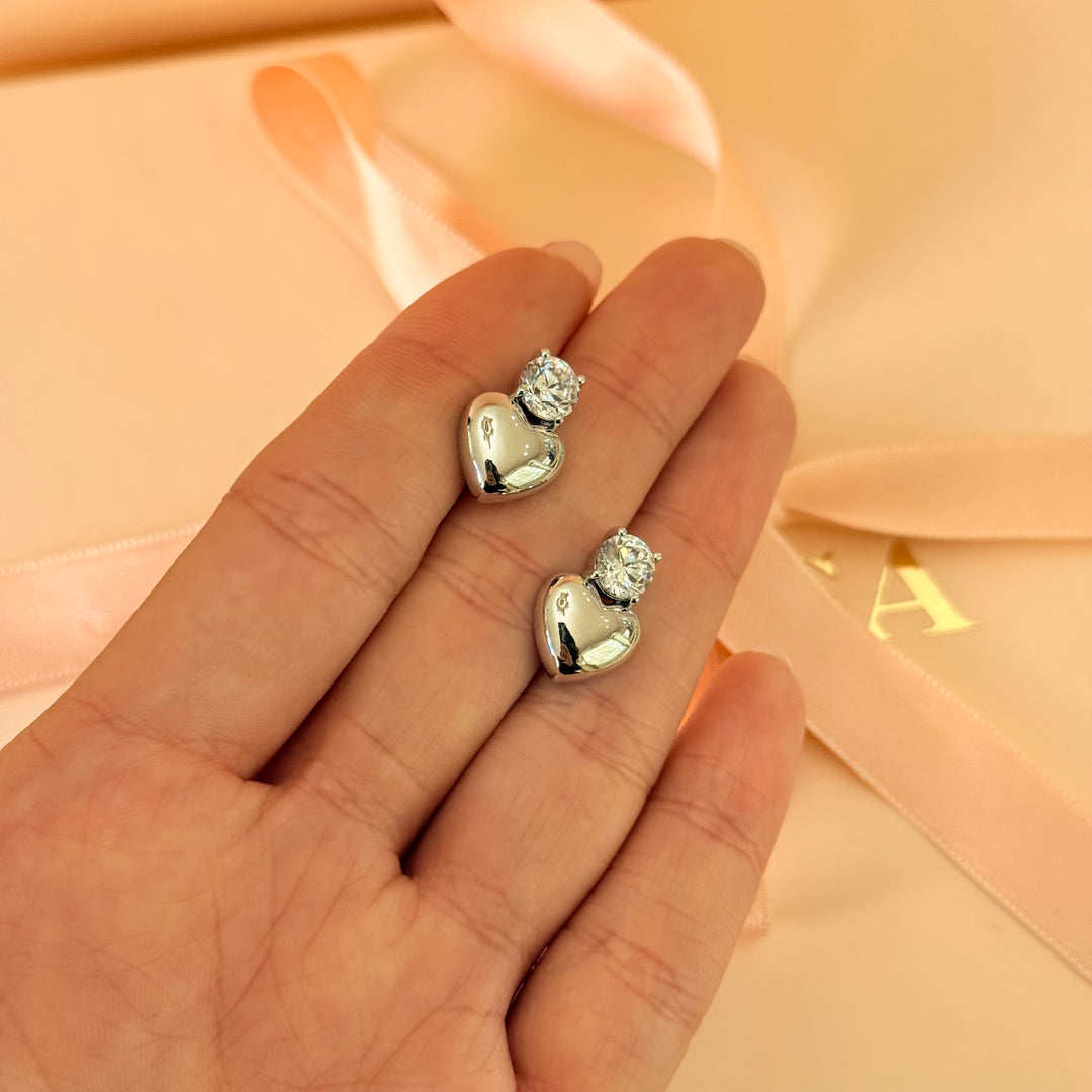 Heart zircone silver earrings