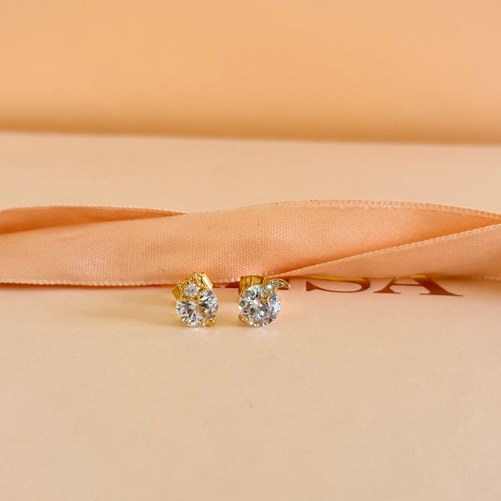Star and moon small zircone gold plated studs