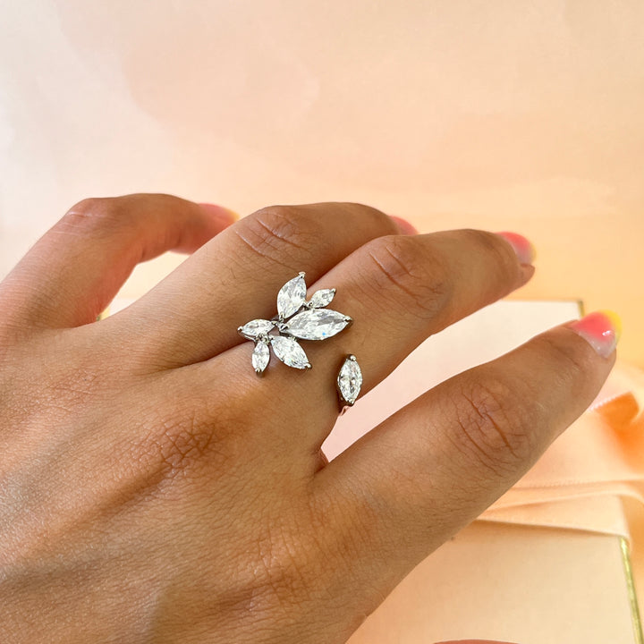 Zircone marquise white gold plated open ring
