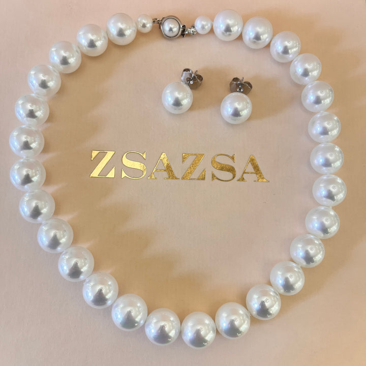 White Mallorca pearls white gold plated set