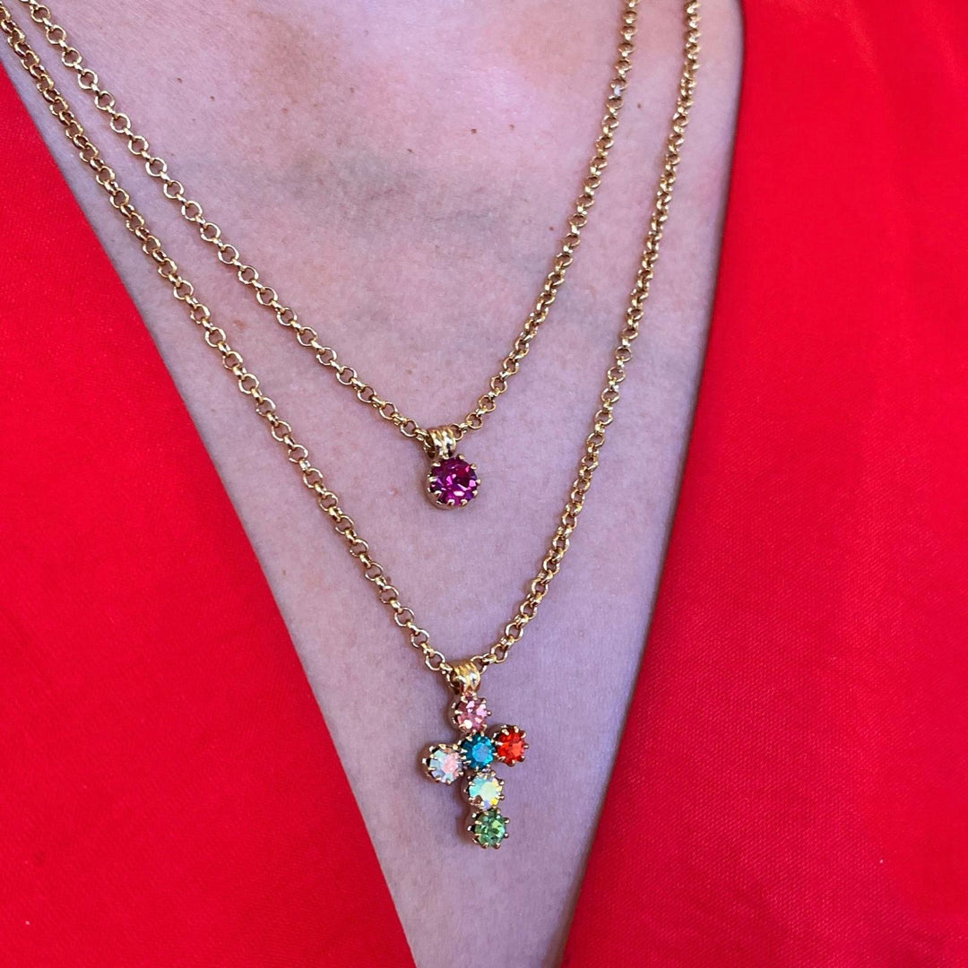 Multicolour Swarovski crystals and double chain necklace