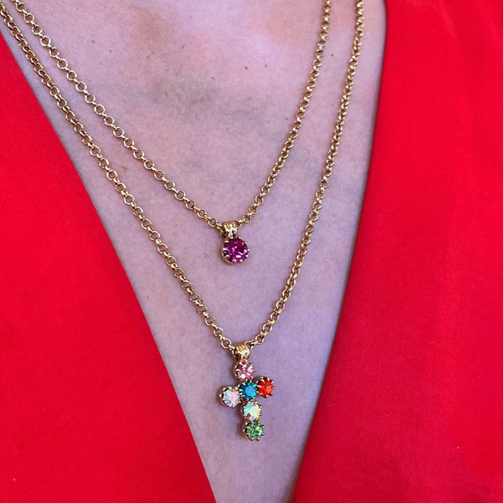 Multicolour Swarovski crystals and double chain necklace