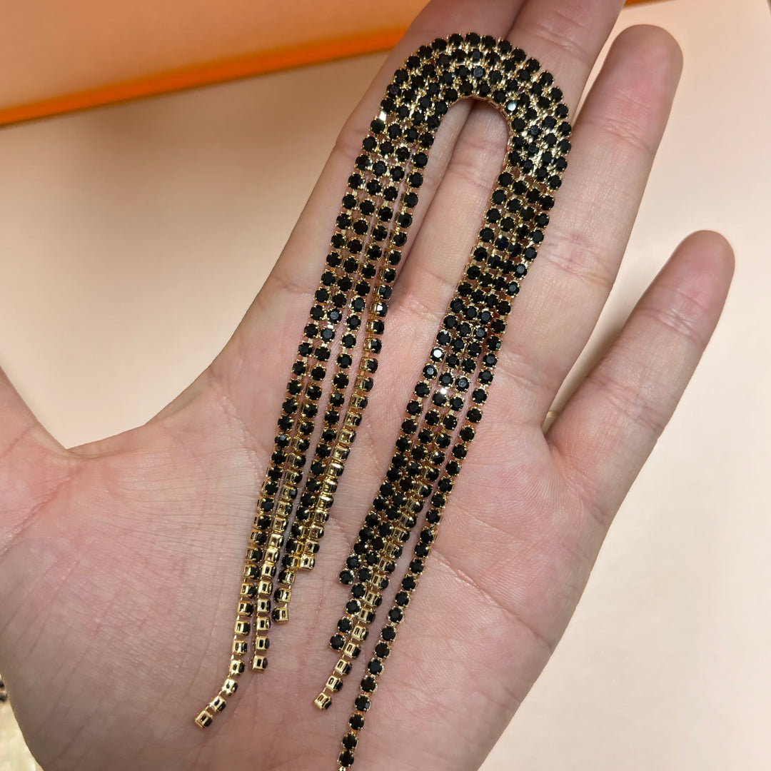 Black gold fringe earrings