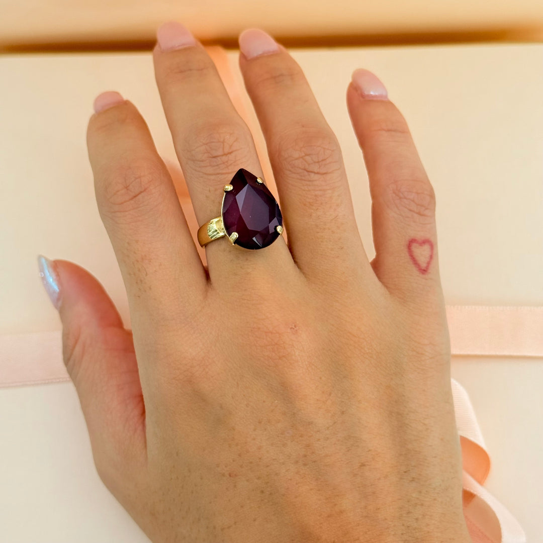 Teardrop plum Swarovski crystal earrings and ring