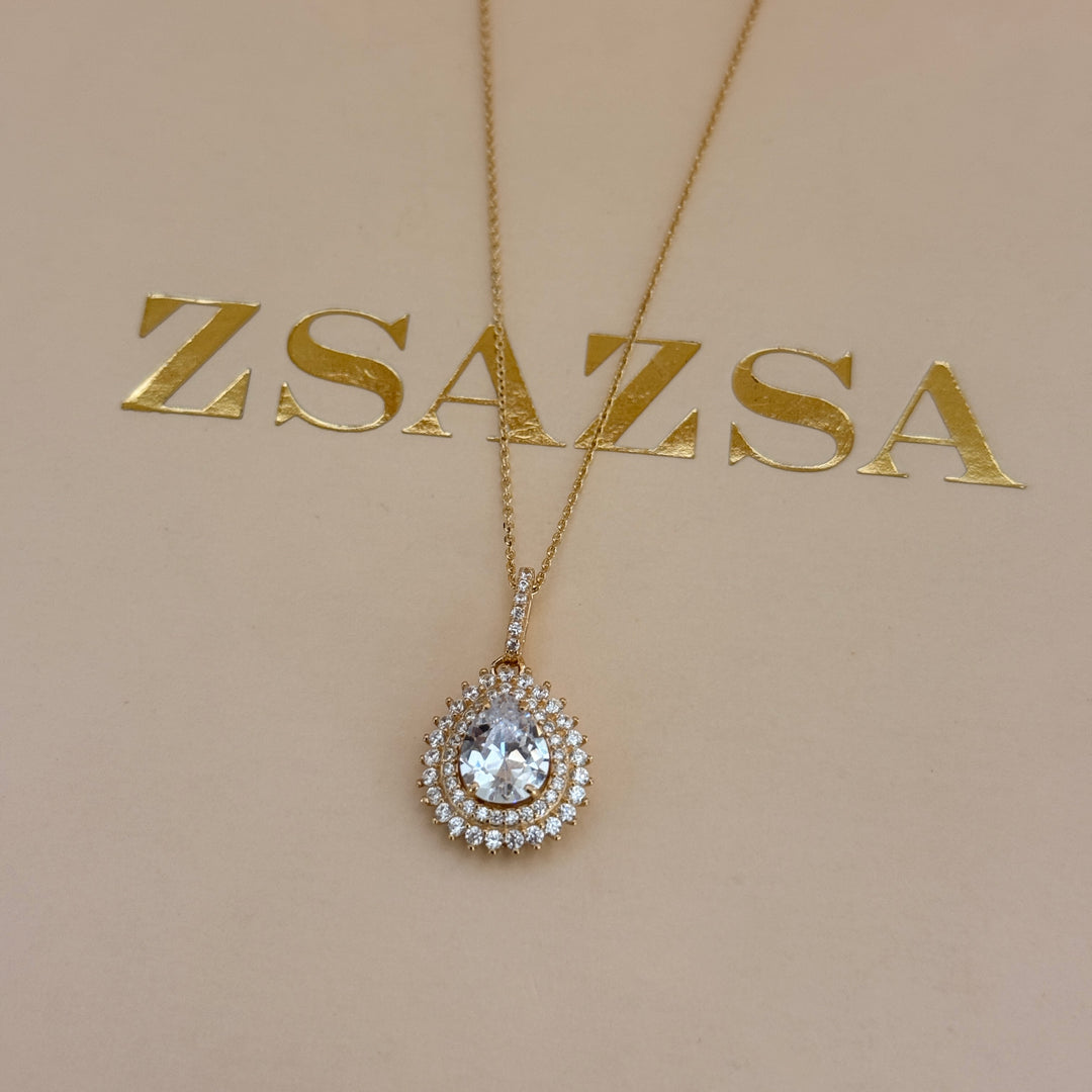 Teardrop zircone sterling silver gold plated set