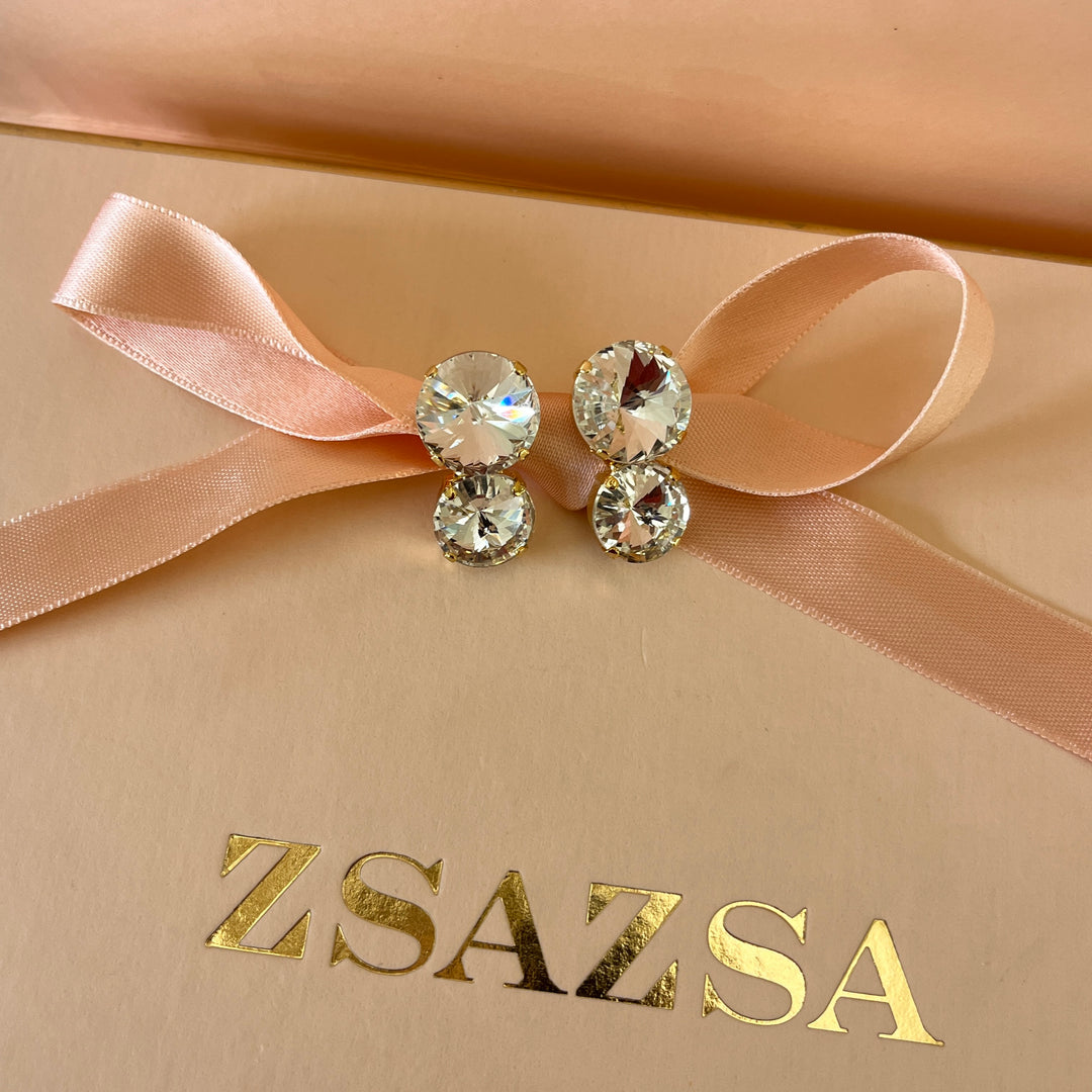 Double preciosa crystals gold plated studs