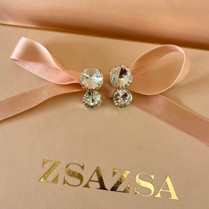 Double preciosa crystals gold plated studs